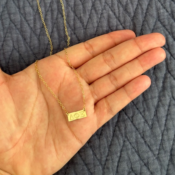 Delta Phi Epsilon Letters DPhiE Engraved Sorority Necklace - 14kt Gold Filled - Picture 5 of 8